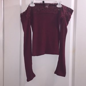 Maroon off the shoulder long sleeve